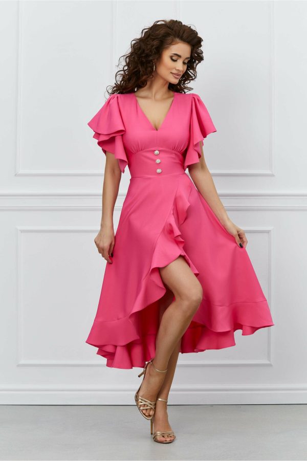 Rochie LaDonna roz cu volanase pe fusta