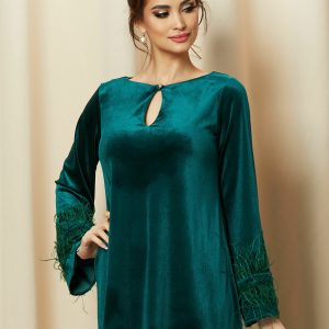 rochie-ladonna-verde-cu-pene-la-maneci-981303-790821-4.jpeg Rochie LaDonna verde cu pene la maneci