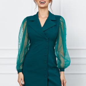 rochie-ladonna-verde-tip-sacou-cu-maneci-din-tulle-1031703-832623-4.jpeg Rochie LaDonna verde tip sacou cu maneci din tulle