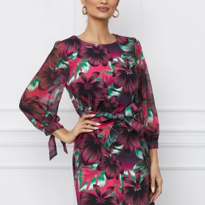 Rochie Larisa fucsia cu imprimeu verde