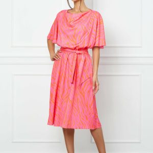Rochie Larisa roz cu imprimeu zebra orange