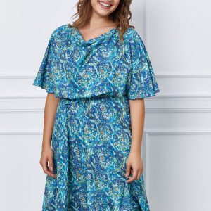 Rochie Larisa turcoaz cu imprimeu mandala