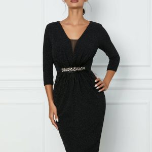rochie-laura-neagra-din-lurex-cu-strasuri-si-pene-in-talie-1075929-867003-4.jpeg Rochie Laura neagra din lurex cu strasuri si pene in talie