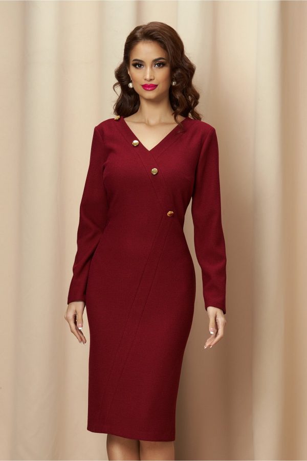 rochie-leonard-collection-bordo-cu-nasturi-aurii-978987-788193-4.jpeg Rochie Leonard Collection bordo cu nasturi aurii