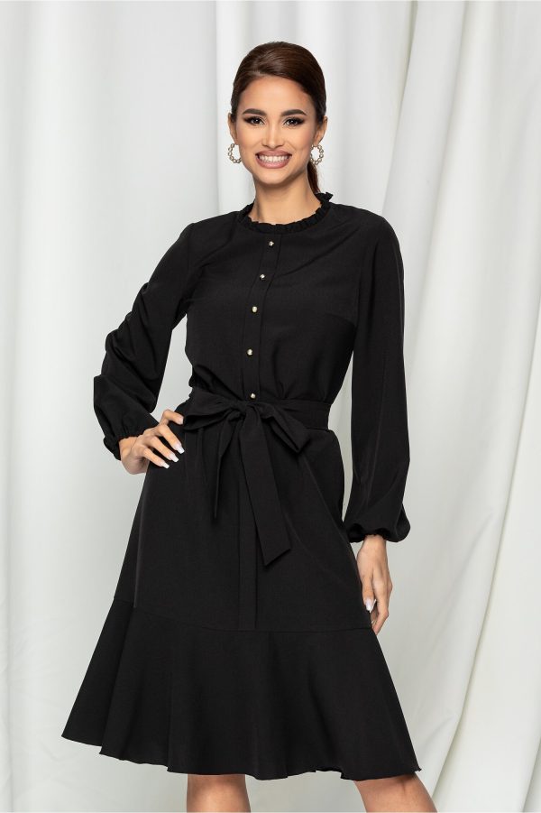 Rochie Leonard Collection neagra cu volanas la baza