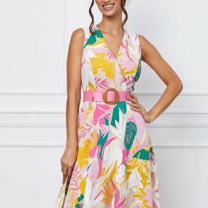 Rochie Lexa bej cu imprimeu floral roz