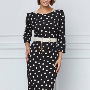 Rochie Lora neagra cu buline albe si curea in talie