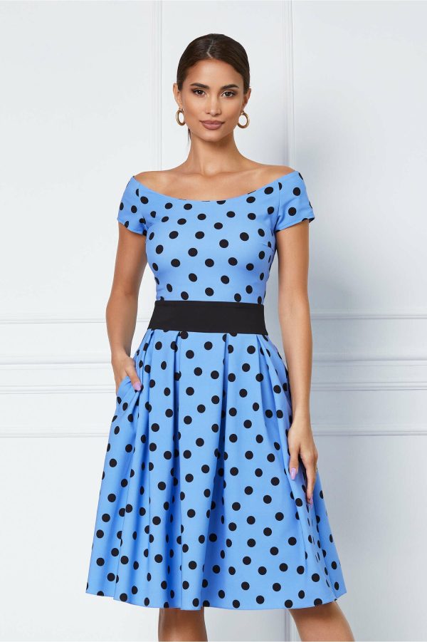Rochie Luana bleu cu buline negre