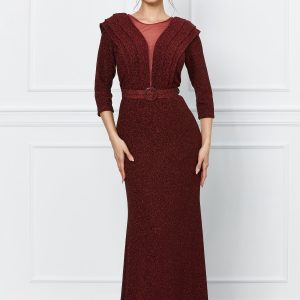 Rochie Luana bordo din lurex cu o curea in talie