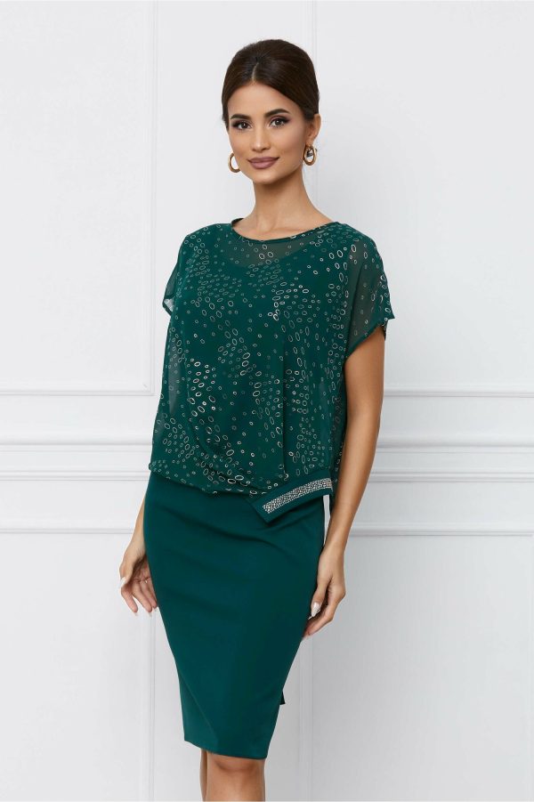 Rochie Mara verde cu bust din voal