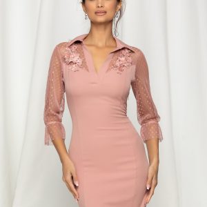 Rochie Marilu roz cu maneci din tull