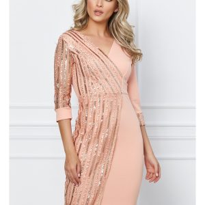 Rochie Marina roz piersica cu paiete pe o parte