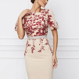 rochie-mbg-bej-cu-broderie-rosie-la-bust-1071453-862755-4.jpeg Rochie MBG bej cu broderie rosie la bust