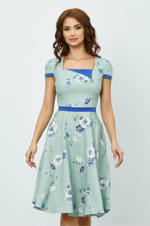 Rochie MBG bleu cu imprimeu floral albastru