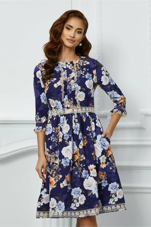 Rochie MBG bleumarin cu imprimeu floral