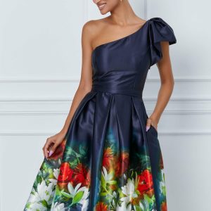 Rochie MBG bleumarin cu imprimeu floral la baza