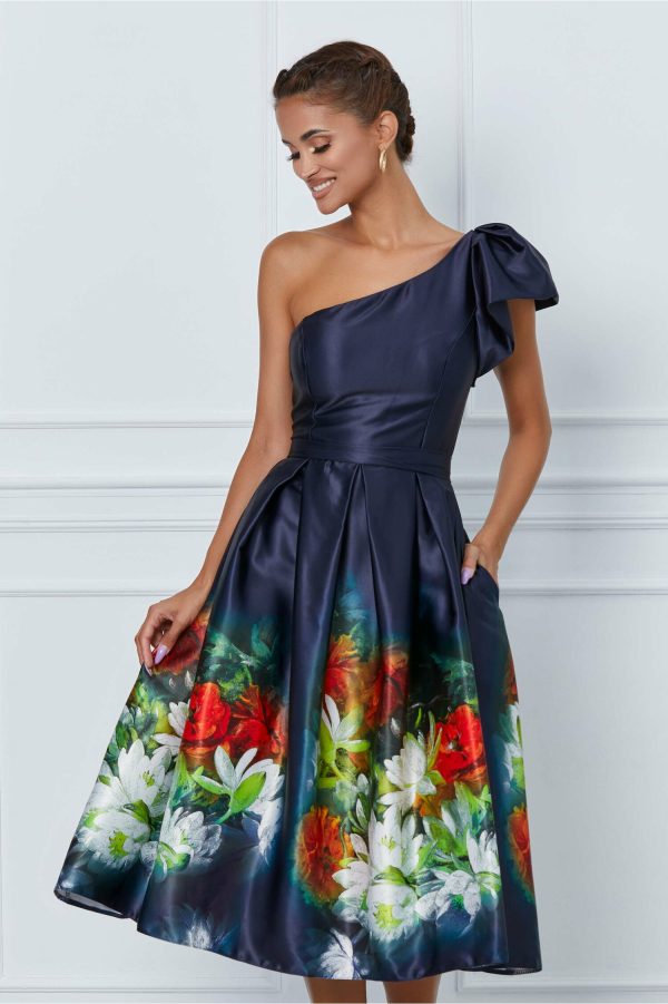Rochie MBG bleumarin cu imprimeu floral la baza
