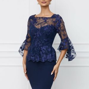 rochie-mbg-bleumarin-cu-maneci-clopot-si-peplum-in-talie-1071261-862860-4.jpeg Rochie MBG bleumarin cu maneci clopot si peplum in talie