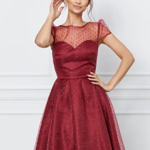 Rochie MBG bordo cu insertii din fir lurex