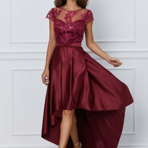 Rochie MBG bordo cu lungime asimetrica