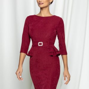 rochie-mbg-bordo-cu-peplum-si-catarama-in-talie-954705-763908-4.jpeg Rochie MBG bordo cu peplum si catarama in talie