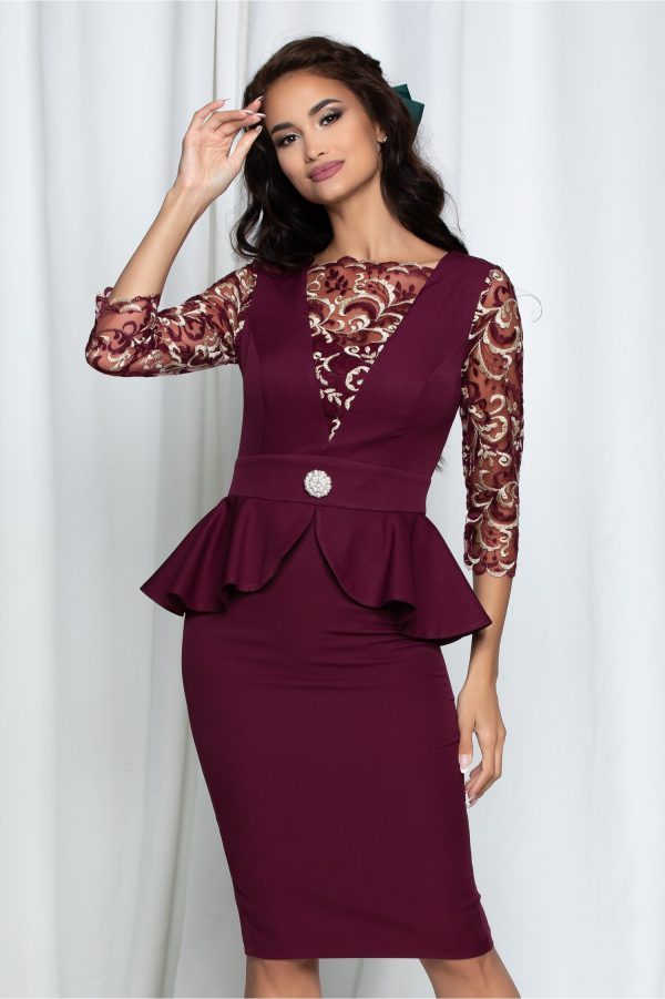 rochie-mbg-burgundy-cu-dantela-si-peplum-in-talie-934668-740856-4.jpeg Rochie MBG burgundy cu dantela si peplum in talie
