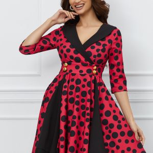 Rochie MBG fucsia cu buline negre