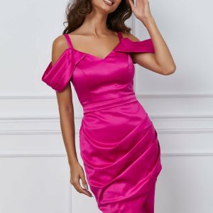 Rochie MBG fucsia cu manecute cazute