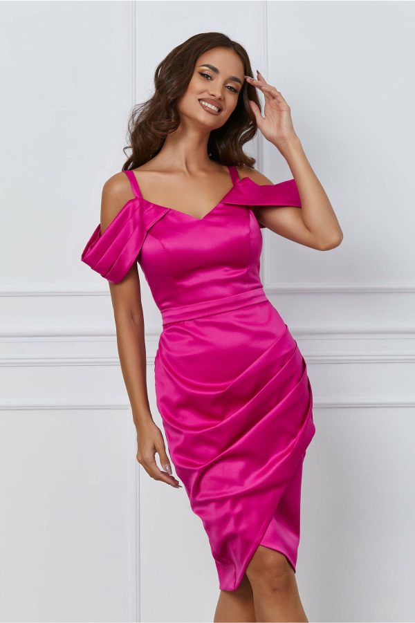 Rochie MBG fucsia cu manecute cazute