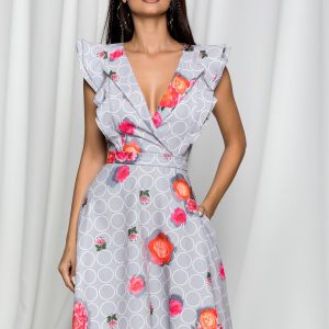 rochie-mbg-gri-cu-imprimeu-floral-si-cercuri-albe-908580-731469-4.jpeg Rochie MBG gri cu imprimeu floral si cercuri albe