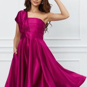 Rochie MBG magenta cu un umar gol