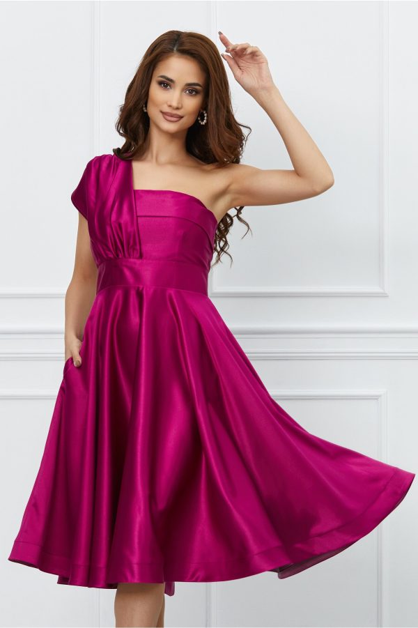Rochie MBG magenta cu un umar gol