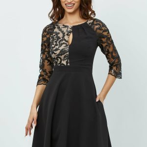 Rochie MBG neagra cu broderie si paiete la bust