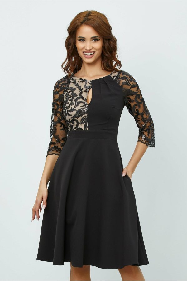 Rochie MBG neagra cu broderie si paiete la bust