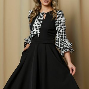 Rochie MBG neagra cu funda si maneci din satin