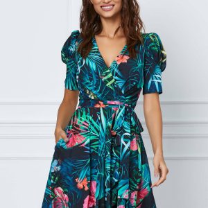 rochie-mbg-neagra-cu-imprimeu-exotic-si-cordon-in-talie-1062666-857157-4.jpeg Rochie MBG neagra cu imprimeu exotic si cordon in talie