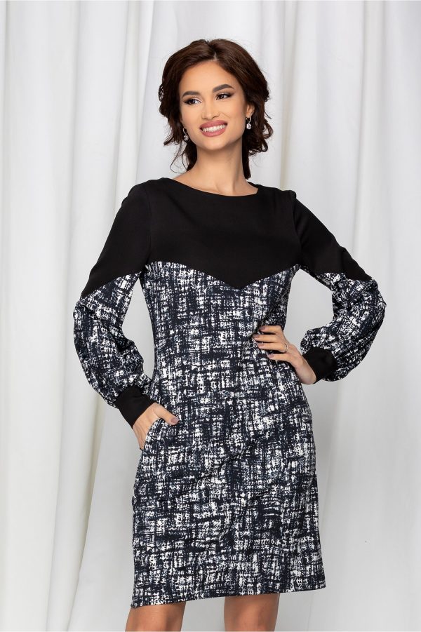 Rochie MBG neagra cu imprimeuri albe