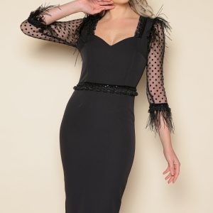 rochie-mbg-neagra-cu-maneci-din-tull-si-pene-aplicate-989907-795867-4.jpeg Rochie MBG neagra cu maneci din tull si pene aplicate