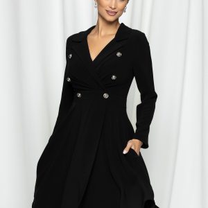 Rochie MBG neagra cu nasturi decorativi pe bust