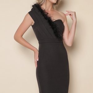Rochie MBG neagra cu pene la bust