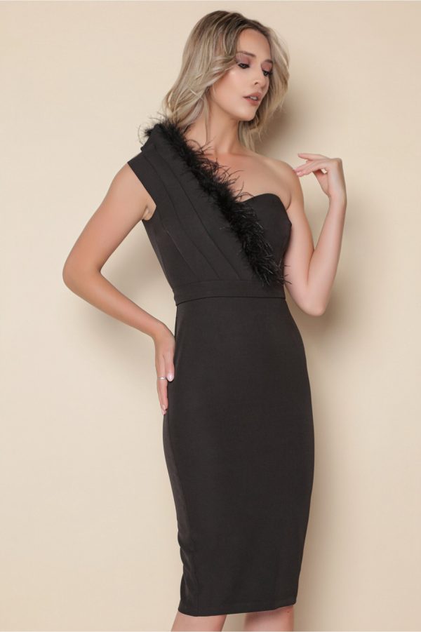 Rochie MBG neagra cu pene la bust