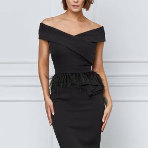 Rochie MBG neagra cu peplum si pene in talie