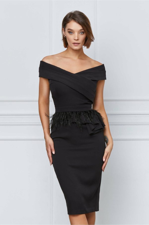 Rochie MBG neagra cu peplum si pene in talie