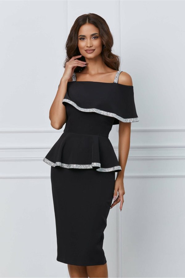 Rochie MBG neagra cu strasuri si peplum