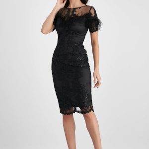 Rochie MBG neagra din dantela cu fulgi la bust