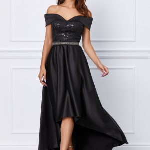 Rochie MBG neagra pe umeri si croi asimetric