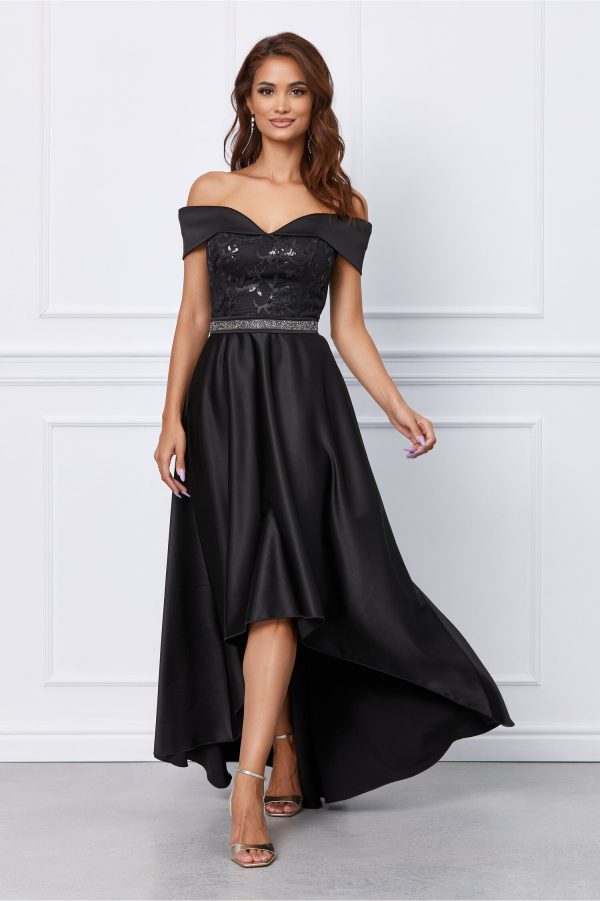 Rochie MBG neagra pe umeri si croi asimetric