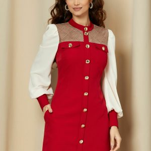 Rochie MBG rosie cu maneci albe din voal