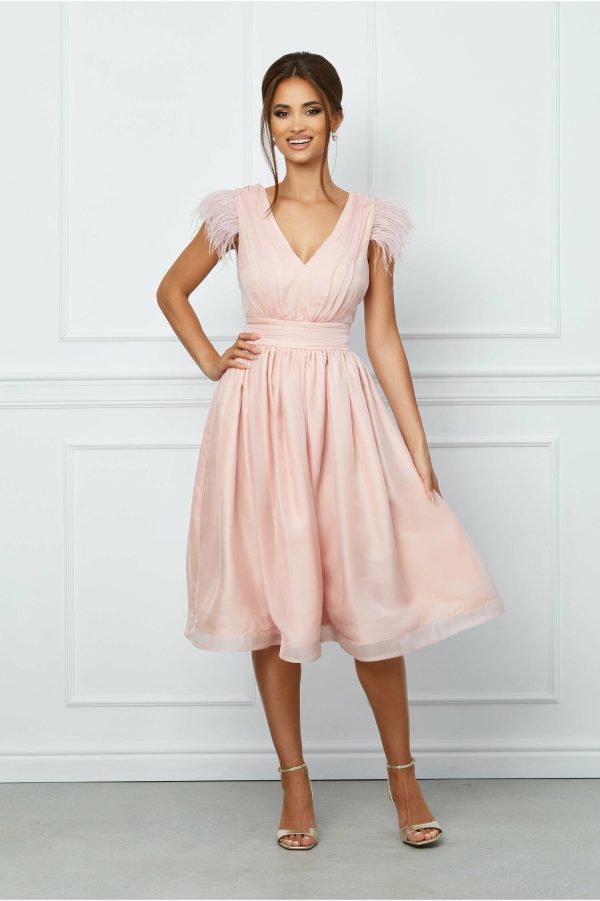 Rochie MBG roz cu pene la umeri