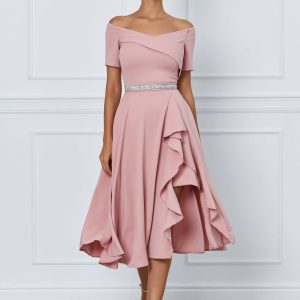 Rochie MBG roz cu volan pe fusta